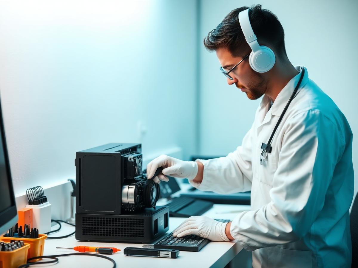 Técnico dando mantenimiento a una computadora